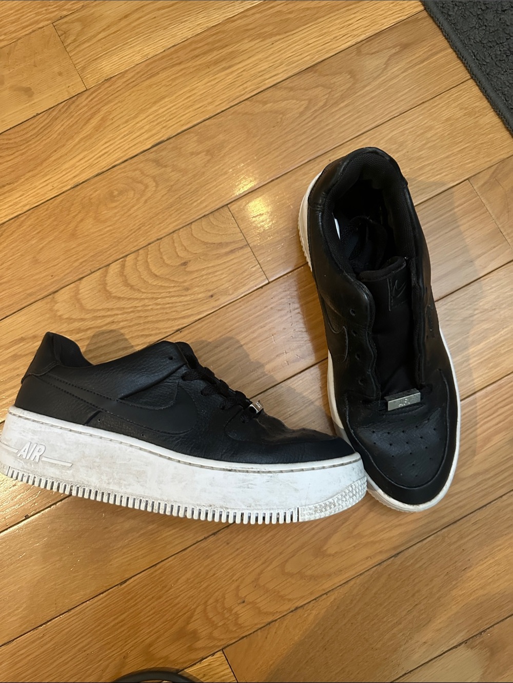 Nike Black Leather Platform Sneakers with White Sole